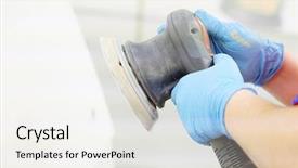  Presentation with body - Slide set enhanced with bodyshop - painter polishes a car body background and a  colored foreground