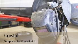  Presentation with welding - PPT theme consisting of bodyshop - welding equipment close up background and a coral colored foreground