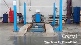  Presentation with workshop - Presentation featuring bodyshop - workshop bay of wheel alignment background and a gray colored foreground