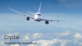  Presentation with airplane - PPT theme having boeing - airplane in the cloudy sky background and a light blue colored foreground