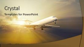  Presentation with jet airplane - Beautiful PPT theme featuring boeing - commercial jet airplane at sunset backdrop and a soft green colored foreground