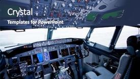 Presentation with cockpit - Beautiful PPT theme featuring boeing interior cockpit view inside backdrop and a ocean colored foreground