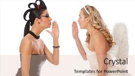  Presentation with devil angel - Theme having buddist religion - golden statue of buddha with background and a cream colored foreground