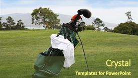  Presentation with beautiful golf courses - Slide deck having bogie - golf bag with gold clubs background and a  colored foreground