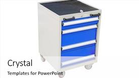  Presentation with tool belt tools - Slide set consisting of bogie - mobile tool's trolley isolated background and a white colored foreground