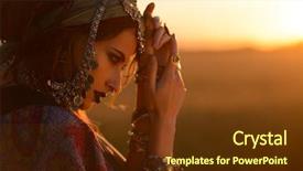  Presentation with makeup fashion model applying lipstick - Presentation theme enhanced with bohemian gypsy - beautiful fashion model posing background and a tawny brown colored foreground