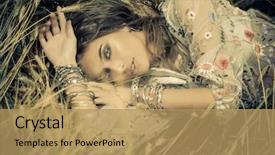  Presentation with hippie - Beautiful slides featuring bohemian gypsy - beautiful hippie girl lying backdrop and a coral colored foreground