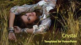  Presentation with hippie - Slide set consisting of bohemian gypsy - beautiful hippie girl lying background and a tawny brown colored foreground