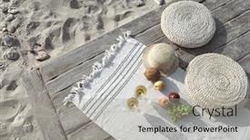  Presentation with romantic beach - PPT theme consisting of boho-eco-styled-beach-essentials background and a light gray colored foreground