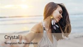  Presentation with teenage girl - Cool new PPT theme with boho jewelry over shore backdrop and a coral colored foreground