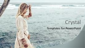  Presentation with beach bag - Amazing slides having boho-styled-model-wearing-dress backdrop and a light gray colored foreground