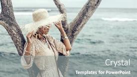  Presentation with beach bag - Slides with boho-styled-model-wearing-dress background and a gray colored foreground