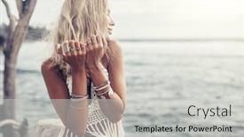  Presentation with crochet - Colorful PPT theme enhanced with boho-styled-model-wearing-white backdrop and a light gray colored foreground