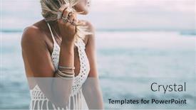  Presentation with crochet - Audience pleasing presentation theme consisting of boho-styled-model-wearing-white backdrop and a light blue colored foreground