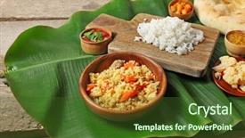  Presentation with flat - Beautiful PPT theme featuring vegetables flat bread on banana backdrop and a tawny brown colored foreground