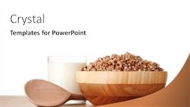  Presentation with white milk - Cool new PPT theme with boiled buckwheat in a wooden bowl with a glass of milk on wooden table isolated on white backdrop and a white colored foreground