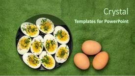  Presentation with green plate - Theme with boiled-chicken-eggs-with-fresh background and a tawny brown colored foreground