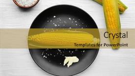  Presentation with corn cob - Theme having boiled corn with salt background and a gold colored foreground