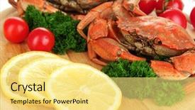  Presentation with crabs - Cool new slides with boiled crabs with lemon slices backdrop and a yellow colored foreground