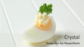  Presentation with spread - PPT theme having boiled egg topped with spread and parsley background and a soft green colored foreground