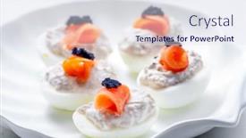  Presentation with tuna fish - Presentation design consisting of boiled-eggs-filled-with-tuna background and a sky blue colored foreground