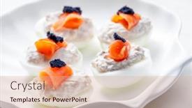  Presentation with fish tuna - PPT theme featuring boiled-eggs-filled-with-tuna background and a coral colored foreground