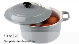  Presentation with set of sauces in white - Presentation with boiled eggs in saucepan isolated on white background and a white colored foreground