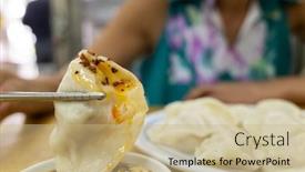  Presentation with dumpling - PPT theme featuring boiled jiaozi taiwan famous snack of chinese dumpling background and a coral colored foreground