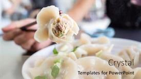  Presentation with dumpling - PPT theme enhanced with asian dumplings soy sauce - boiled jiaozi taiwan famous snack background and a soft green colored foreground