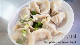  Presentation with dumpling - Colorful presentation design enhanced with boiled jiaozi taiwan famous snack of chinese dumpling backdrop and a soft green colored foreground