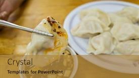 Presentation with dumpling - Slide deck enhanced with boiled-jiaozi-taiwan-famous-snack background and a gold colored foreground