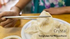  Presentation with dumpling - Cool new slides with boiled-jiaozi-taiwan-famous-snack backdrop and a soft green colored foreground