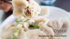  Presentation with snack - Presentation theme having boiled-jiaozi-taiwan-famous-snack background and a soft green colored foreground