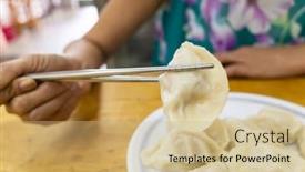  Presentation with dumpling - Cool new PPT layouts with boiled-jiaozi-taiwan-famous-snack backdrop and a soft green colored foreground