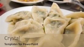  Presentation with dumpling - Presentation theme having boiled-jiaozi-taiwan-famous-snack background and a coral colored foreground