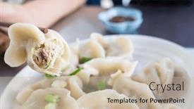  Presentation with dumpling - PPT theme featuring boiled-jiaozi-taiwan-famous-snack background and a  colored foreground