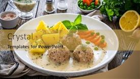  Presentation with carrots - Presentation enhanced with boiled-meatballs-in-dill-sauce background and a yellow colored foreground