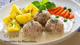  Presentation with carrots - Presentation having boiled-meatballs-in-dill-sauce background and a coral colored foreground