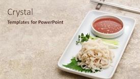  Presentation with korean food - Presentation featuring boiled-peeled-and-whitened-beef background and a lemonade colored foreground