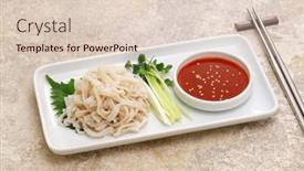  Presentation with korean food - Slide set consisting of boiled-peeled-and-whitened-beef background and a lemonade colored foreground