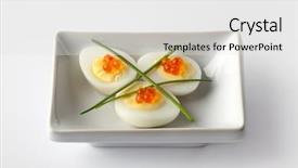  Presentation with eggs egg carton egg box - Theme having boiled quail eggs with trout background and a white colored foreground
