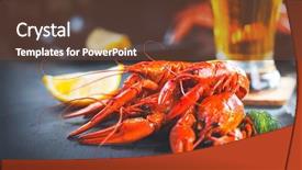  Presentation with red boiled crawfish food - Slide set with boiled red crayfish or crawfish background and a tawny brown colored foreground