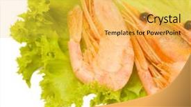  Presentation with shrimps - Slide deck featuring boiled shrimps on lettuce leaves isolated on white background and a yellow colored foreground