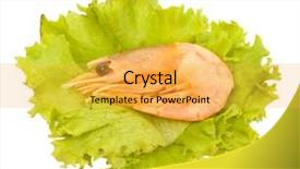  Presentation with shrimps - PPT theme having boiled shrimps on lettuce leaves isolated on white background and a yellow colored foreground