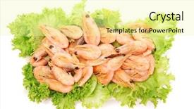  Presentation with shrimps - Colorful slide deck enhanced with boiled shrimps with lettuce leaves on plate isolated on white backdrop and a blonde colored foreground