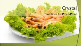  Presentation with shrimps - Audience pleasing slide deck consisting of boiled shrimps with lettuce leaves on plate isolated on white backdrop and a blonde colored foreground