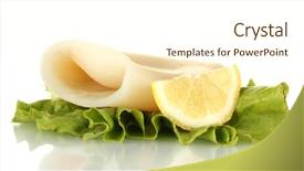  Presentation with lettuce - Presentation theme having boiled squid with lettuce and lemon isolated on white background and a cream colored foreground