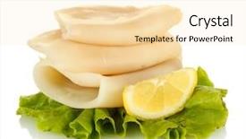  Presentation with lettuce - Presentation design having boiled squids with lettuce and lemon isolated on white background and a lemonade colored foreground