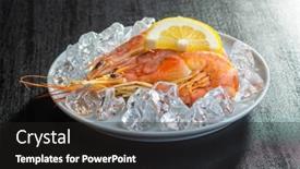  Presentation with shrimps - PPT theme consisting of boiled-tiger-prawns-with-ice background and a dark gray colored foreground