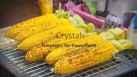  Presentation with food market - Cool new PPT theme with boiled-yellow-corn-on-street backdrop and a gold colored foreground